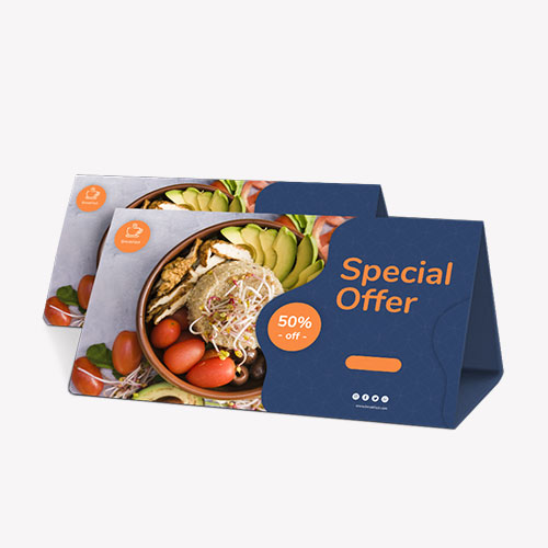Custom printed table tents printingblue ca