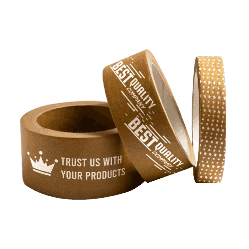 Custom printed packaging tape on recyclable kraft material