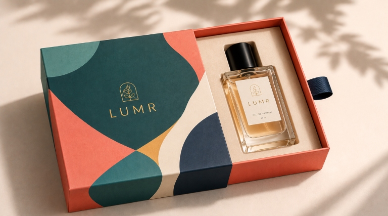 Side-by-side comparison of a custom two-piece rigid box and a shoulder-neck rigid box with gold foil branding.